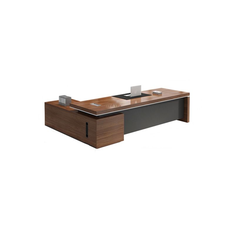 L-Shape Modern Executive Desk Black and Brown Office Desk with Drawers