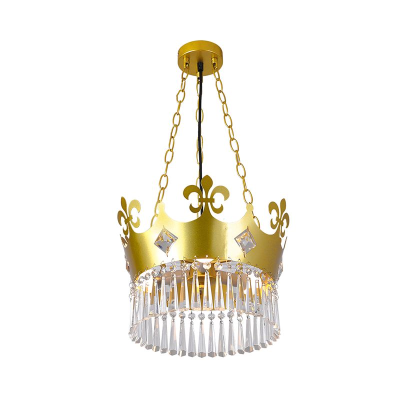 Golden Crown Shade Chandelier Light Fixture Contemporary Crystal 4 Bulbs Hanging Light in Gold