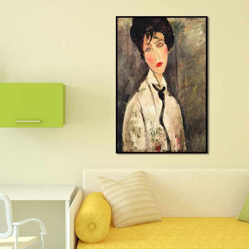 White-Grey Traditional Canvas Art Woman Portrait Wall Decoration for Sitting Room