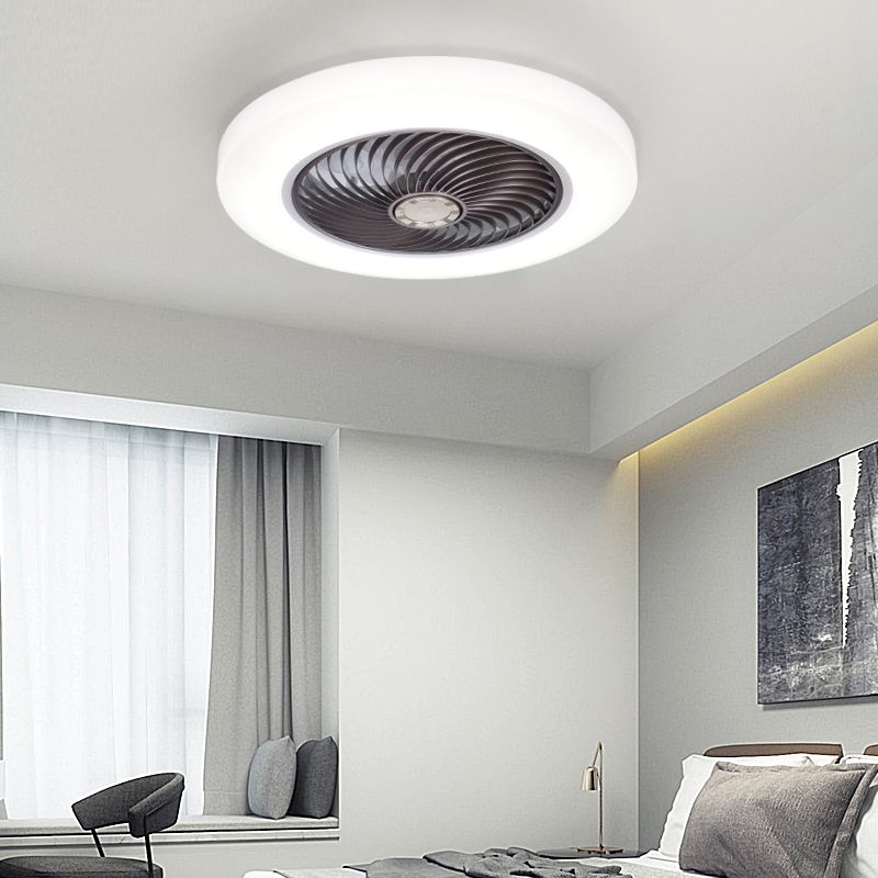 Invisible Blade Round Fan Light Fixture Minimalistic Acrylic Bedroom Semi Flush Ceiling Light