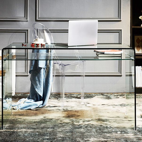 Glass Top Rectangular Office Desk Modern 29.53" Tall Writing Desk