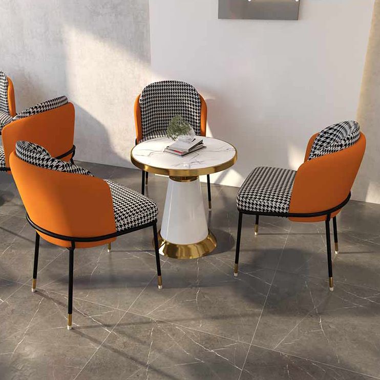 Glam Style Linen Dining Armless Chair Metal Dining Chairs for Restaurant Use