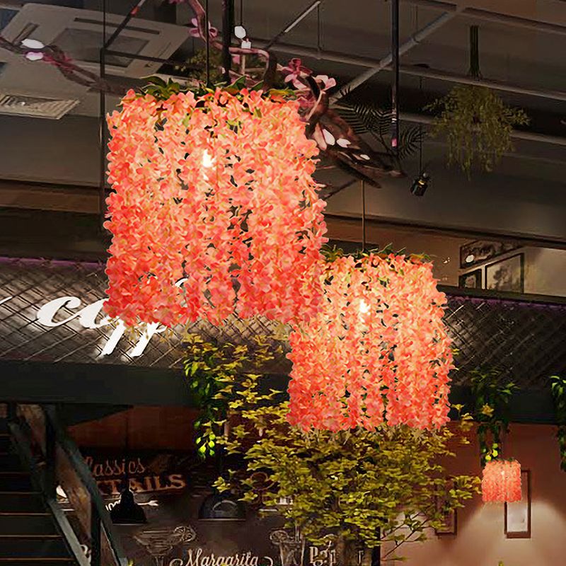 Suspension à suspension en métal floral antique 1 Restaurant de tête plafond LED Light en rose