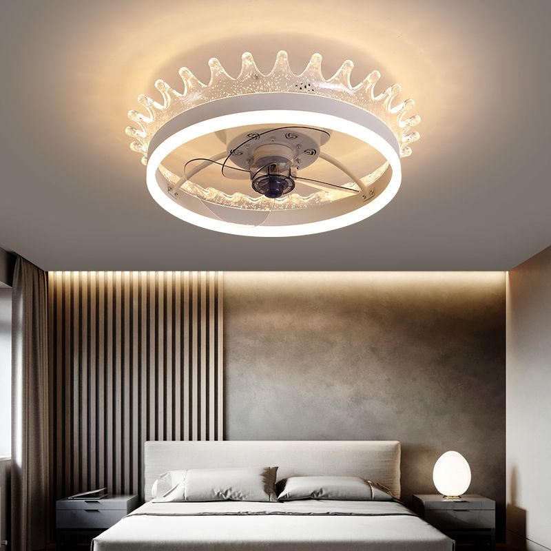 Acrylic Crown Shaped Ceiling Fan Minimalistic LED Semi Mount Lighting for Bedroom