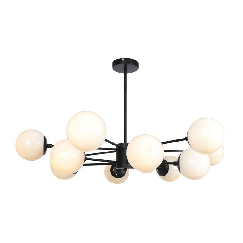 Multi Lights Black Hanging Chandelier Lamp Industrial Globe Milk Glass Pendant Light