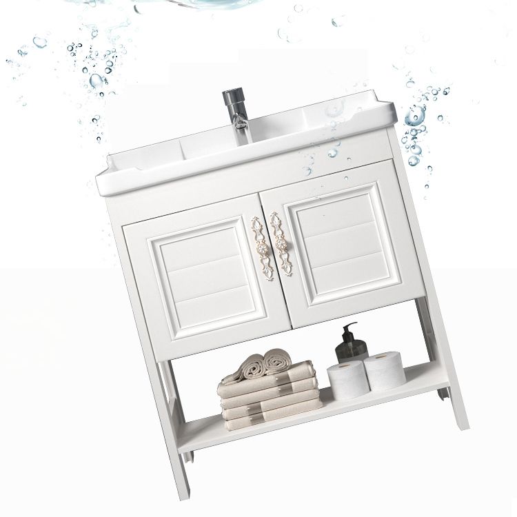 Freestanding Vanity White Shelving Included Rectangular Single Sink Vanity with Mirror