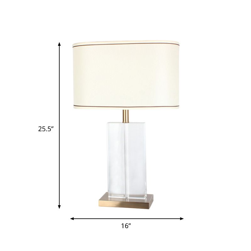 Shaded Fabric Desk Lamp Modern 1 Head Gold Table Light, Rectangle Clear Crystal Base