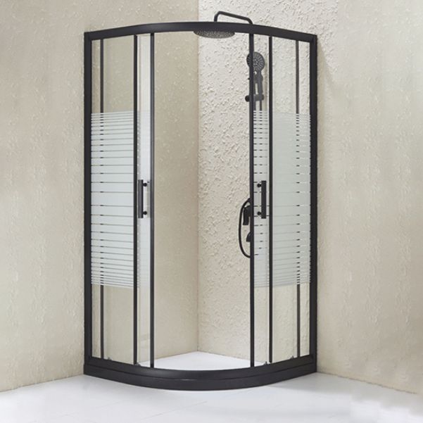 Black Framed Shower Kit Double Sliding Rounded Shower Kit with 2 Door Handle