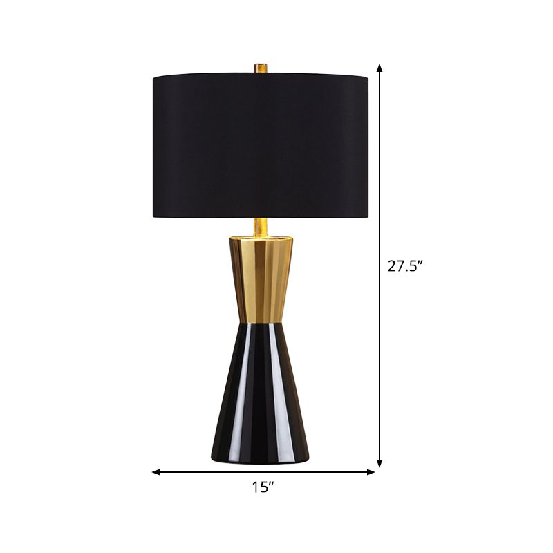 Iluminación de tareas cilíndricas tela modernista 1 lámpara de mesa nocturna negra, 14 "/15" de ancho