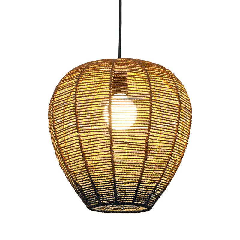 Beige and Blue Curved/Elongated Hanging Light Contemporary 1 Light Hemp Rope Pendant Lighting for Restaurant, 6.5"/8.5"/14" Wide