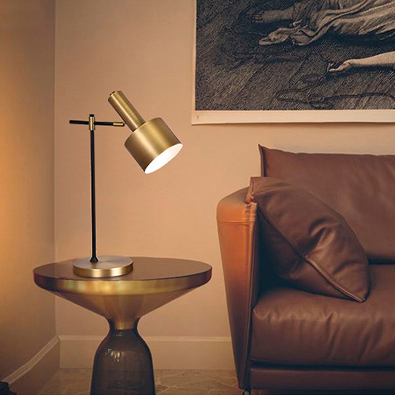 Cylindrical Bedroom Table Light Metal Simplicity Nights and Lamp in Gold