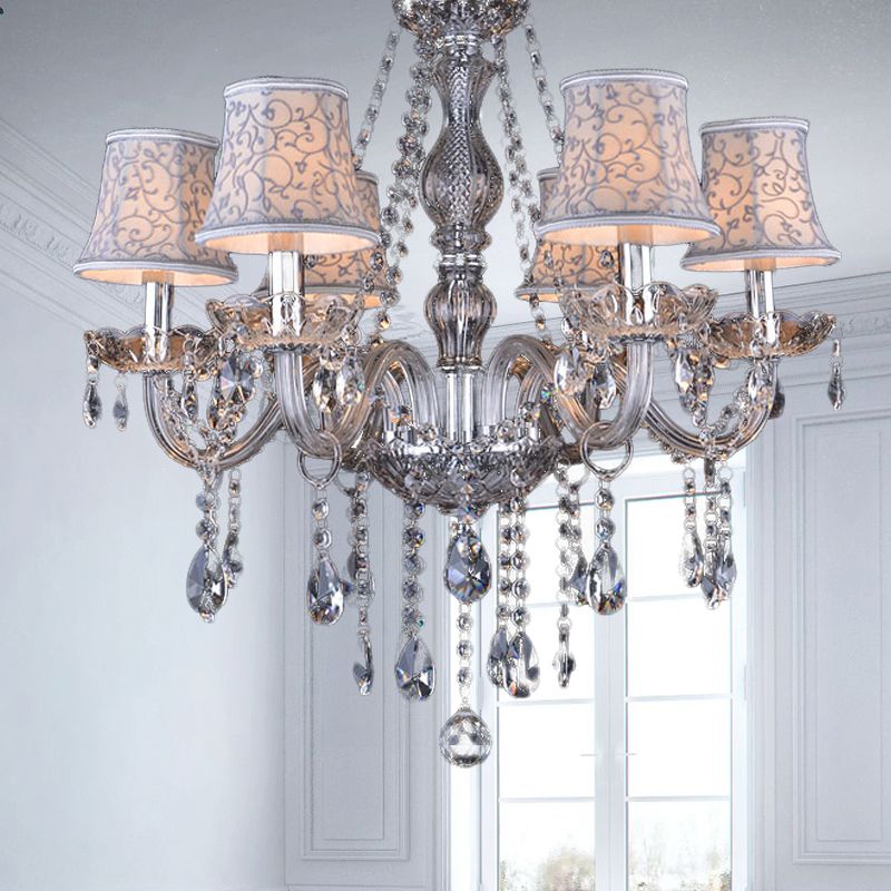 Modernist Bell Ceiling Chandelier Clear Crystal 6/8 Bulbs Living Room Pendant Lamp in Beige, 23"/28" W