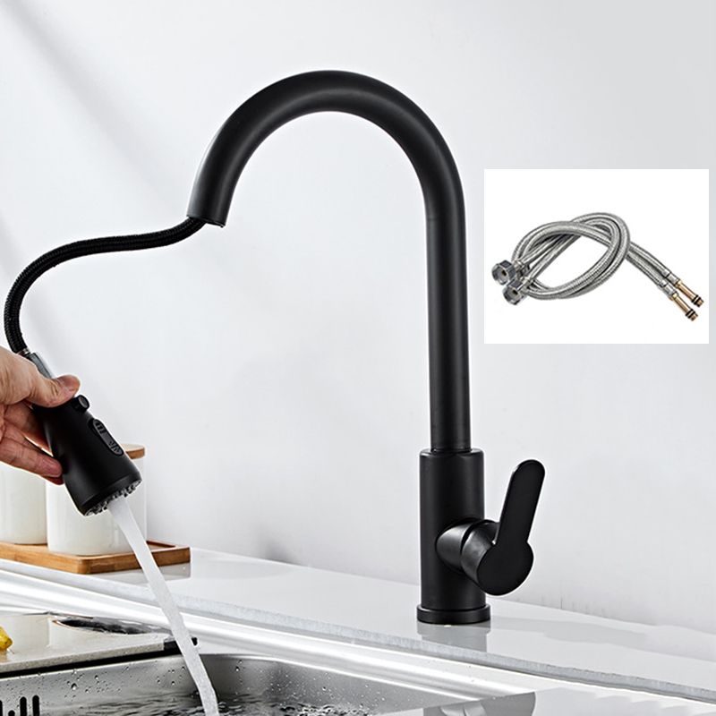 Modern 1-Handle Faucet with Pull out Sprayer 304 Stainless Steel Gooseneck Faucet