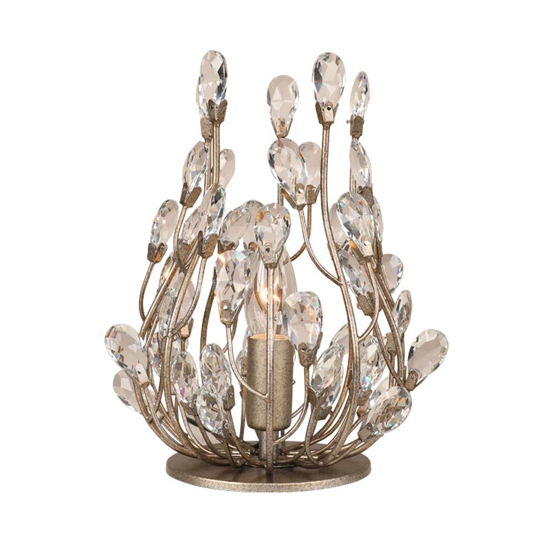 Gold/Silver Flower Vine Table Lighting Vintage Faceted Crystal Single Hotel Nightstand Lamp