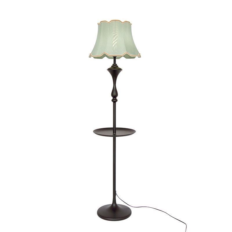 Bell Shaped Fabric Floor Lamp Traditional Single-Bulb Living Room Standing Light with Scalloped Trim