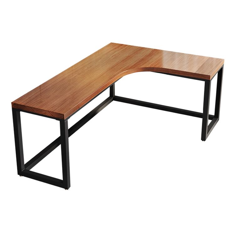 L-Shape Executive Desk Brown and Black Writing Desk Pine and Metal