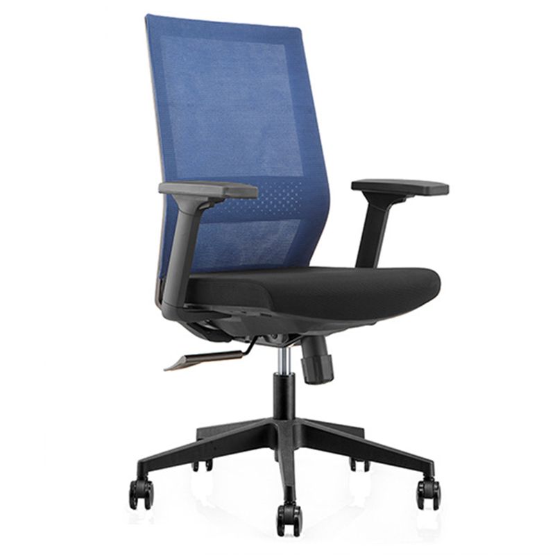 Modern Desk Chair Mesh Computer Chair in Black/Blue Mid-Back Chair with Wheels