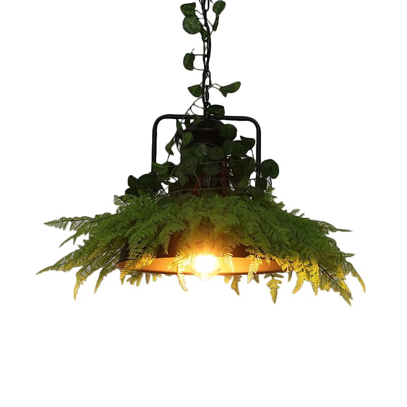 Black Barn Pendant Light Retro Metal 1 Head Restaurant LED Ceiling Lamp with Plant, 14"/18"/19.5" Width