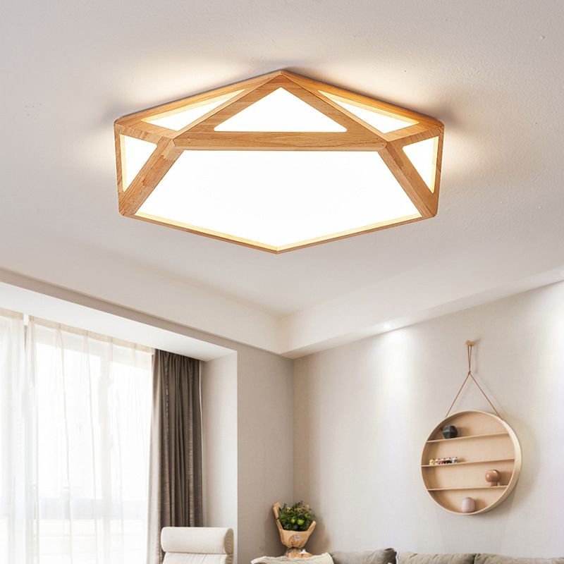 Modern Geometric Flush Mount Wood 1-Light Flush Light in Brown