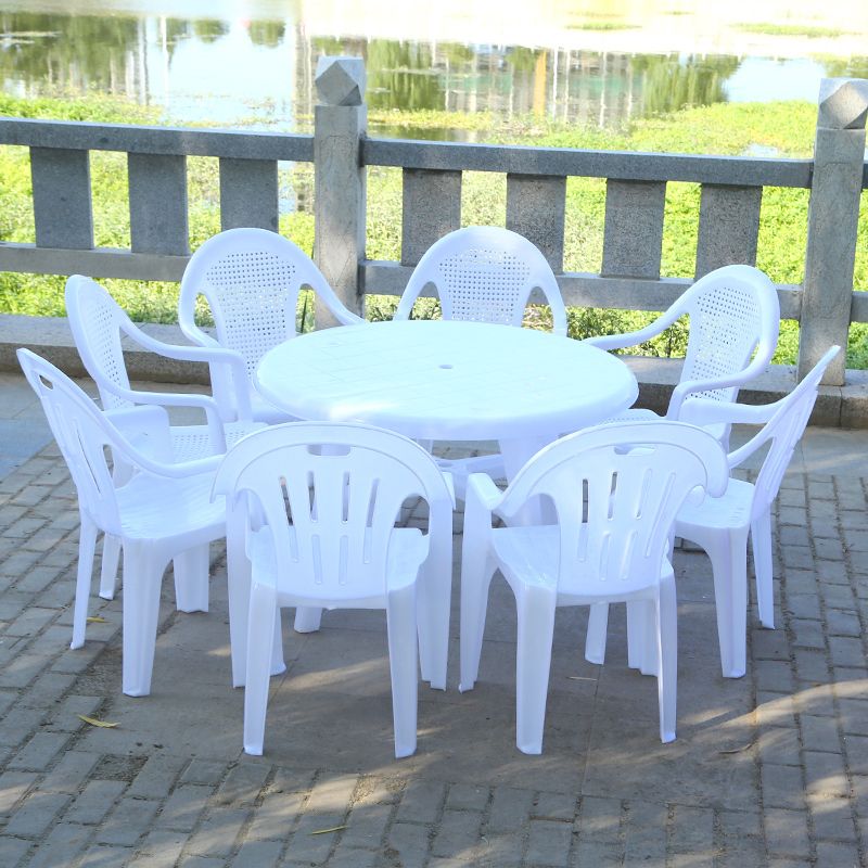 Contemporary Plastic Patio Table Round/Rectangle with Umbrella Hole for Outdoor