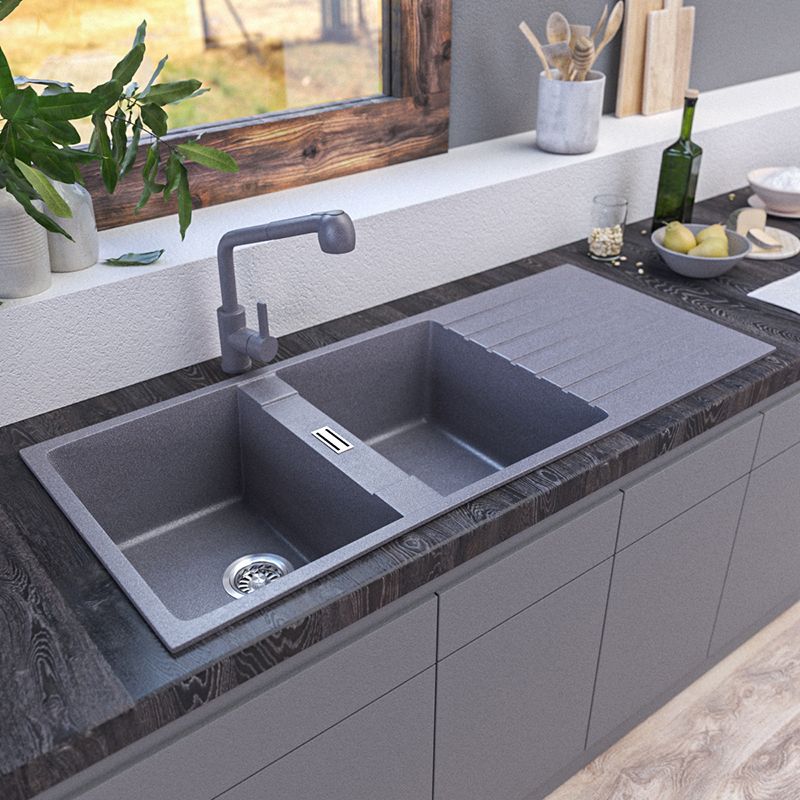 Contemporary Kitchen Sink Square Double Sink with Drain Assembly(Not Included Faucet)