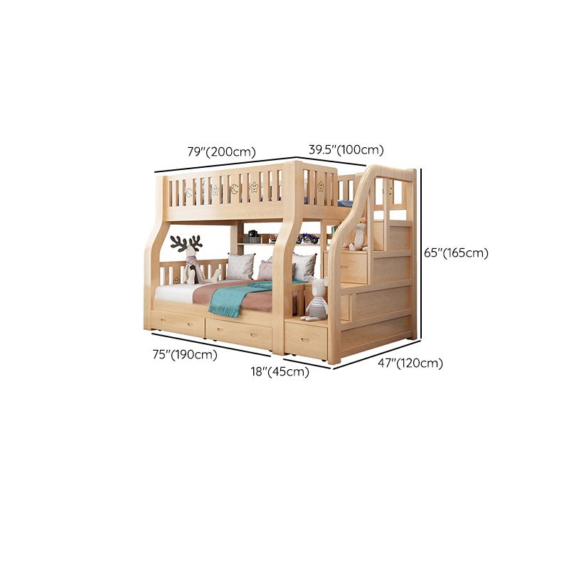 Gender Neutral Kids Bed No Theme Natural Solid Wood Bunk Bed with Mattress