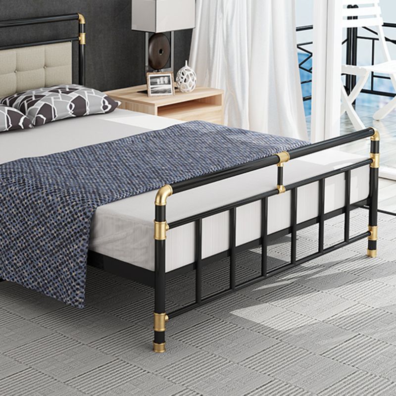 Contemporary Iron Base Standard Bed with Upholstered Headboard