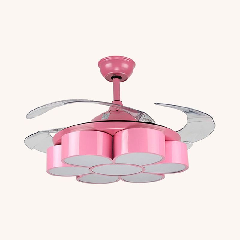 42 "W Flower Bedroom Plafond Éclairage Éclairage en métal LED LED LAMPE MONTÉE SEMI FUX EN ROSE avec 3 lames transparentes, télécommande / mur et télécommande