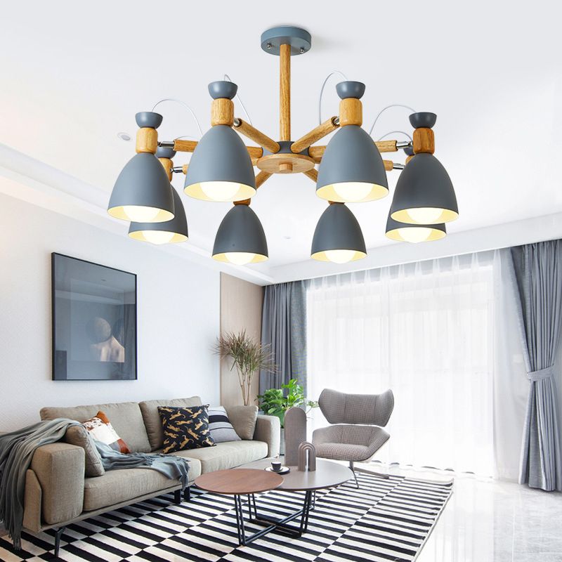 Wrought Iron Sputnik Pendant Light in Modern Creative Style Wooden Macaron Hanging Lamp for Interior Spaces