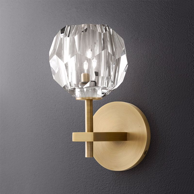 Metal Postmodern Wall Sconce Ball Shape Vanity Lamp with Crystal Shade for Bathroom