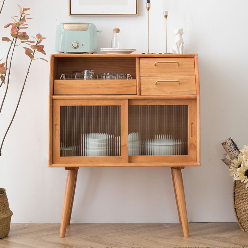 Modern Style Storage Solid Wood Sideboard Cabinet with Glass Doors and Drawers