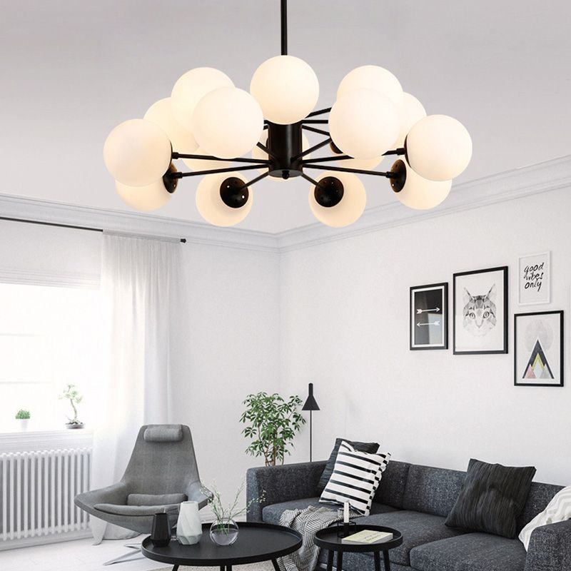 Milk Glass Black Ceiling Pendant Chandelier Globe Industrial Multi Lights Chandelier Lights