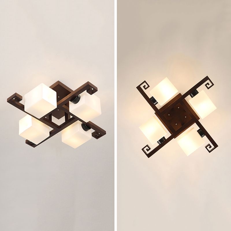 Modern Simple Wooden Ceiling Light Geometry Shape Ceiling Lamp for Living Room