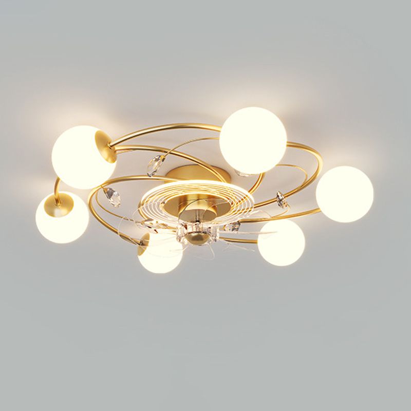 Contemporary Fan Light Fixture in Gold 6 / 9 - Light Metal & Glass Ceiling Fan Light