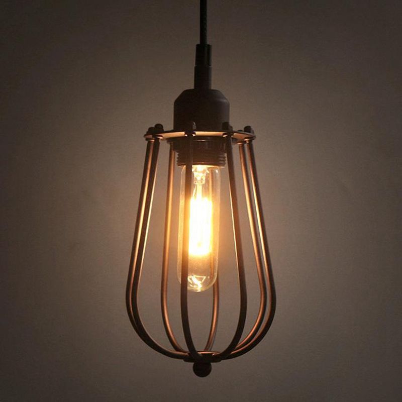 1 Light Caged Lamp Hanging Light Fixtures Retro Industrial Metallic Ceiling Pendant for Bar