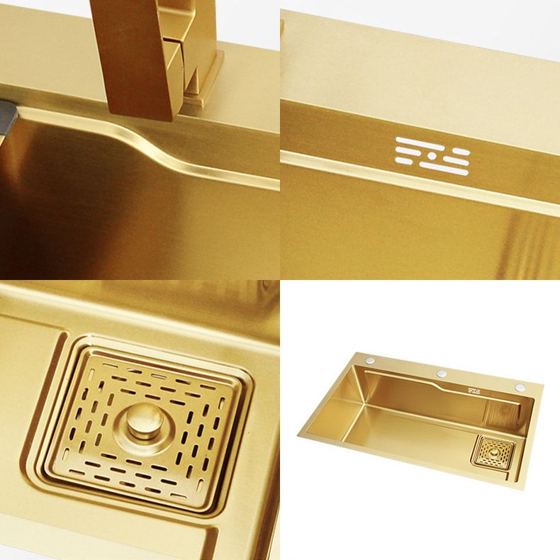 Glam Stainless Kitchen Sink Golden with Faucet Cutting-Board Drain Assembly Sink