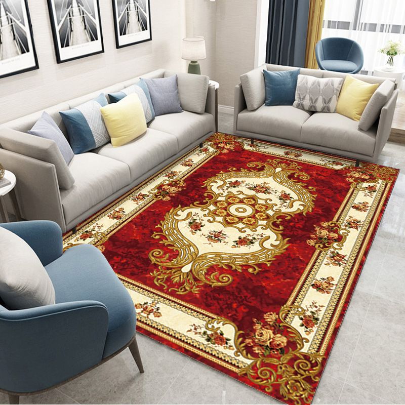 Moroccan Style Bedroom Rug Multi Color Flower Print Carpet Polyester Washable Pet Friendly Anti-Slip Backing Rug