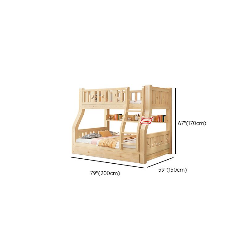 Contemporary Natural Bunk Bed with Guardrail and Built-In Ladder