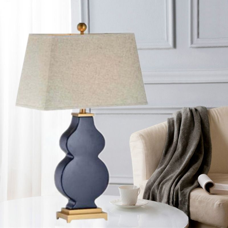 Modernism Pagoda Shape Desk Light Fabric 1 Bulb Night Table Lamp in Blue for Bedroom