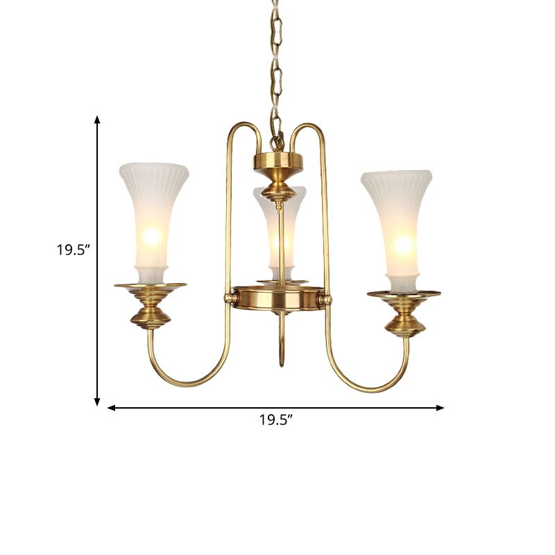 Goldene floralförmige Kronleuchter helles koloniales weißes Glas 3/6/8 Köpfe Wohnzimmer Hanging Lampe Kit