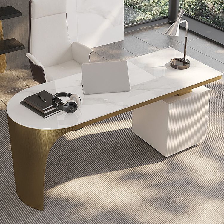 Glam Office Desk Peninsula Writing Desk with Chrome Metal Base