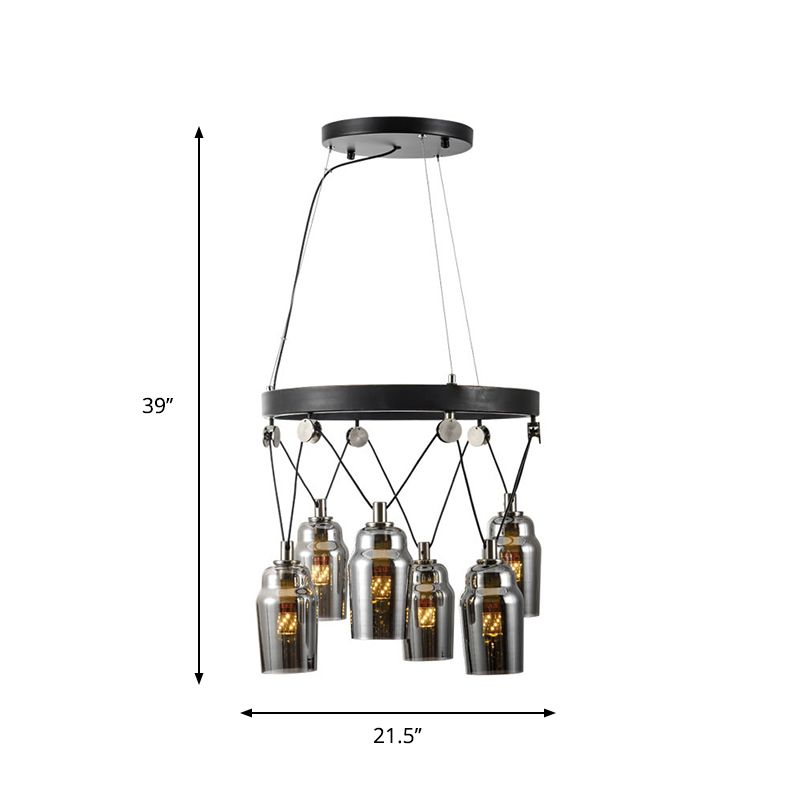 6-Licht-Cocktail Shaker Kronleuchter Loft Black Clear Glass Suspension Anhänger Licht