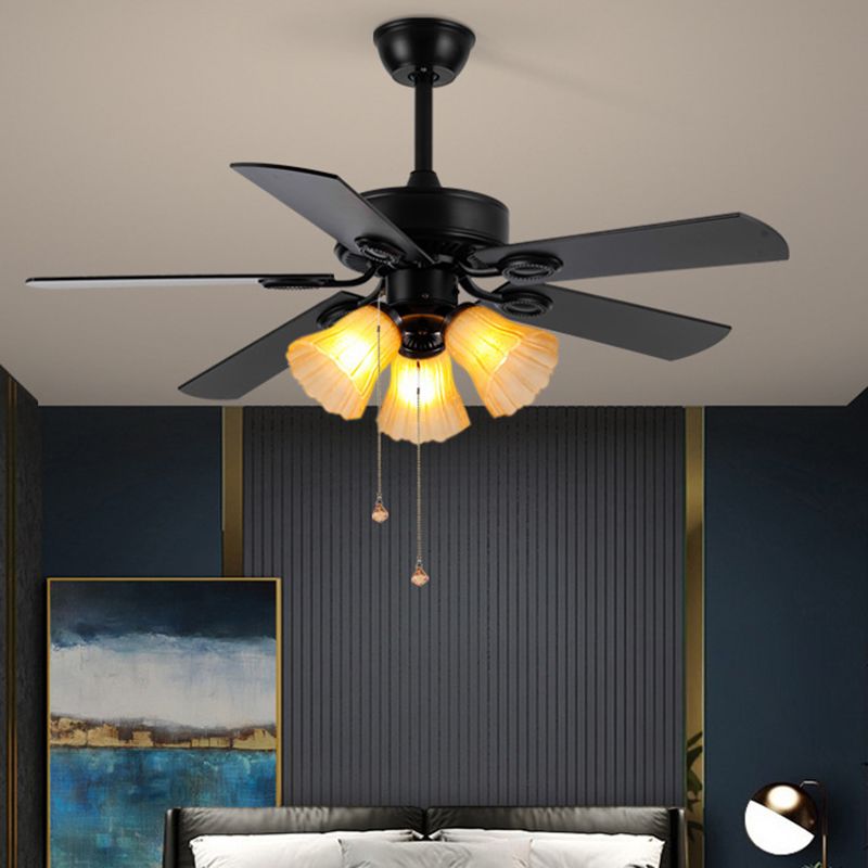 Nordic Style 3-Lights Ceiling Fan Lamp Wooden Ceiling Fan Light for Bedroom