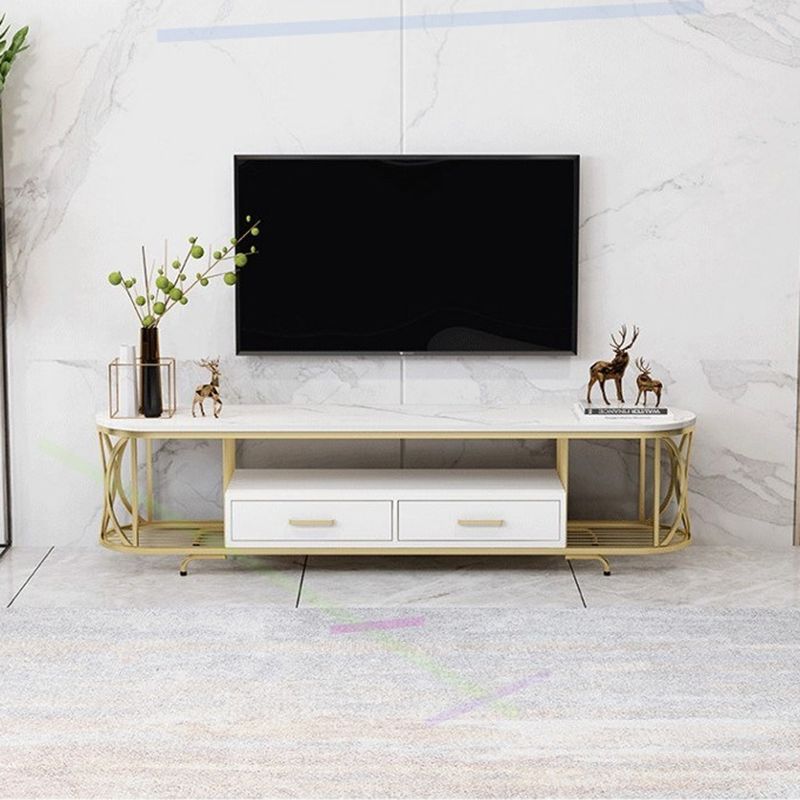 Glam Stone TV Media Stand Open Shelving TV Stand Console with Drawers