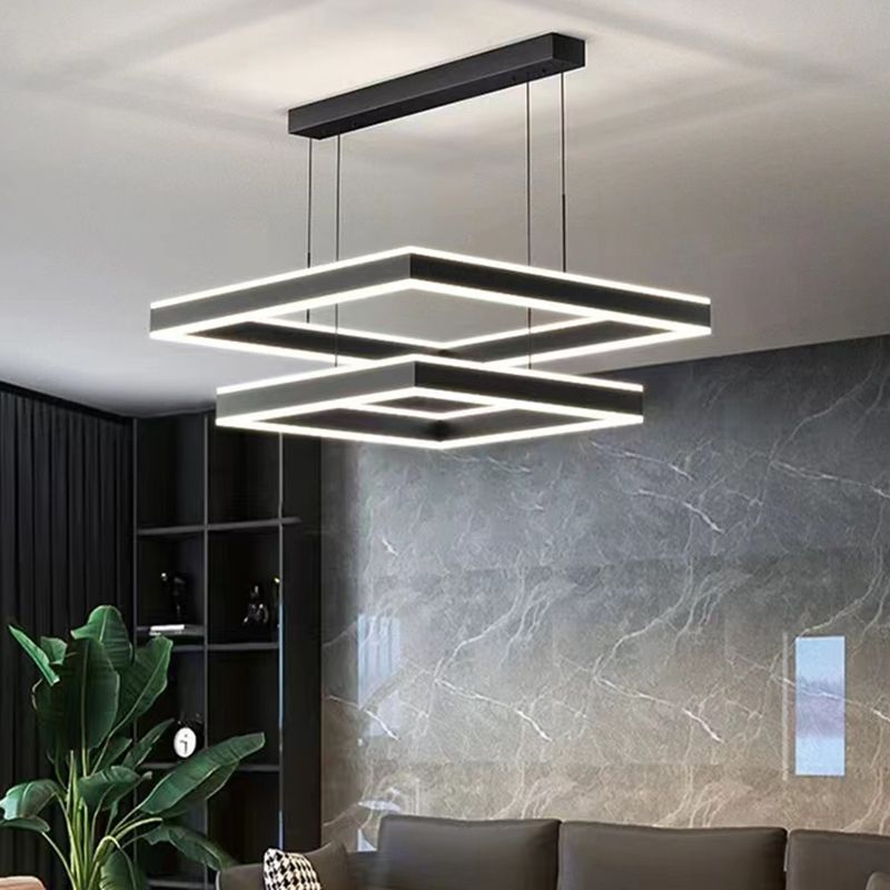 Modern Layered Chandelier Metal Square LED Chandelier Pendant for Living Room