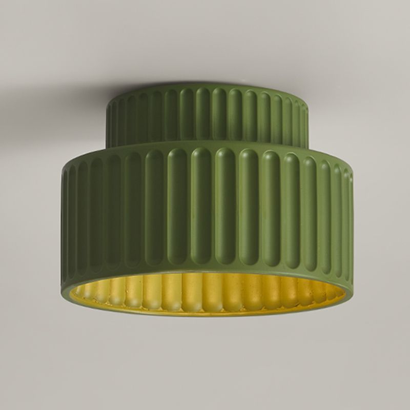 Plastic Contemporary Flush Mount 1 - Light Drum Shape Ceiling Flush