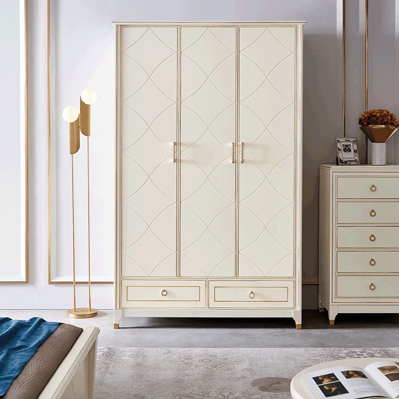 Rubberwood Wardrobe Cabinet Modern White Wardrobe Armoire with Legs