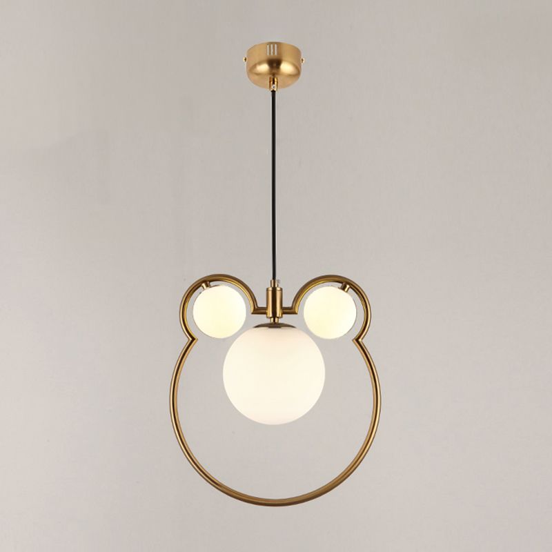 Glass Spherical Suspension Lamp Nordic 3-Light Brass Hanging Pendant for Dining Room