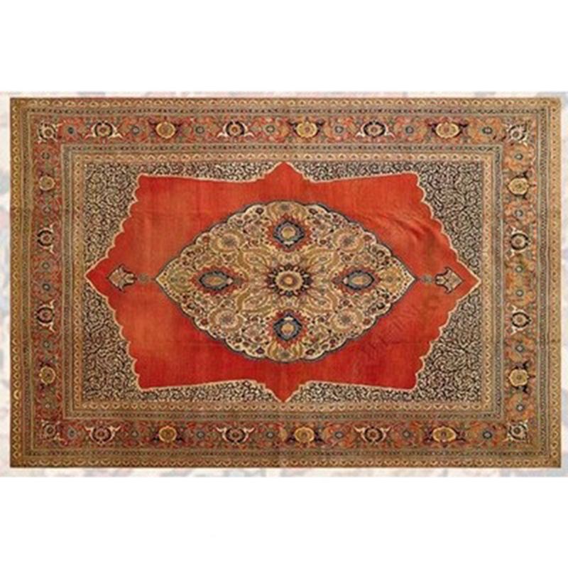 Red Tone Nostalgia Carpet Polyester Medallion Indoor Rug Non-Slip Backing Rug for Home Decoration