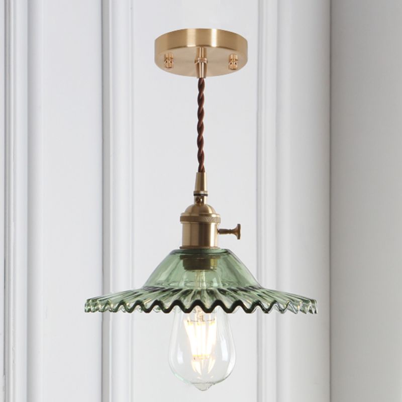 8.66 '' Breite Messing Anhänger Leichte Industrie mit überbrochener Glasschatten Mini -Hanglampe für Café